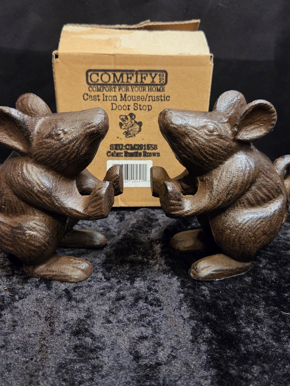 2 Cast Iron Mouse Mice Door Stops Bookends Heavy Metal Rustic Home Decor 4.5"
